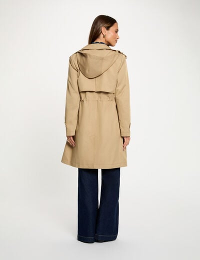 Parka longue col montant beige femme