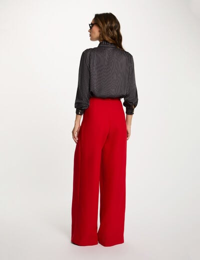 Pantalon large taille haute rouge femme