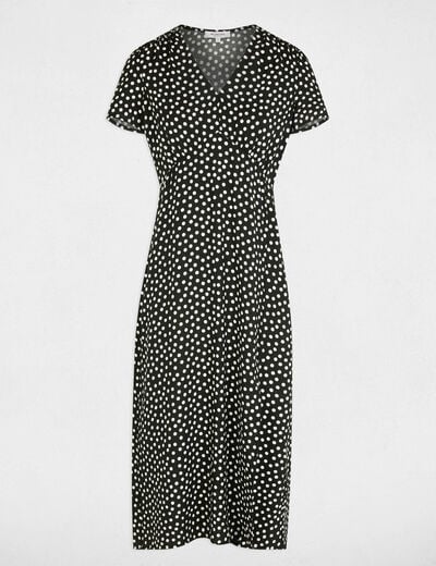 Robe mi-longue col v noir femme