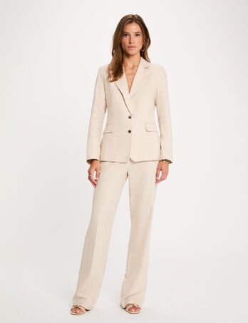 Pantalon droit taille haute beige femme