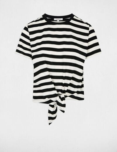Gestreept cropped T-shirt helder wit vrouw