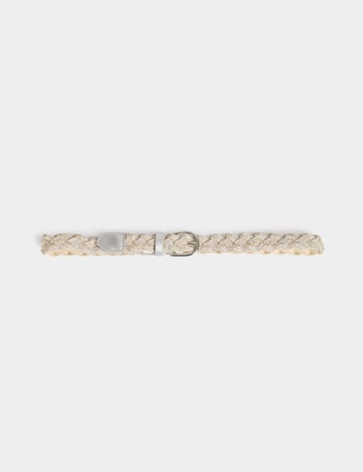 Ceinture tressée strass couleur argent femme