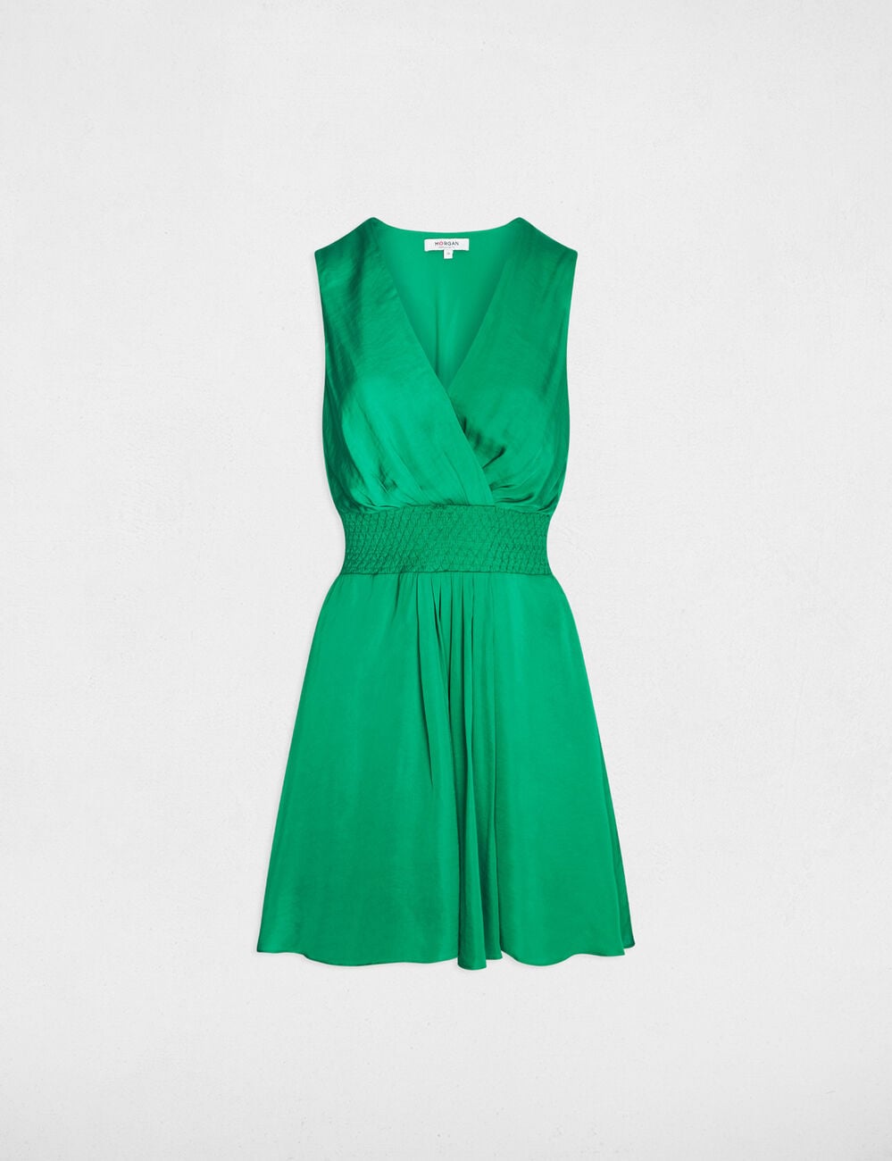 Robe courte droite fluide vert prairie femme