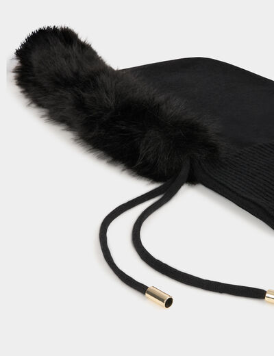 Cagoule bord fausse fourrure noir femme