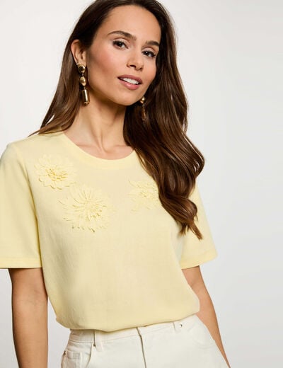 Recht T-shirt met ronde hals pastel geel vrouw