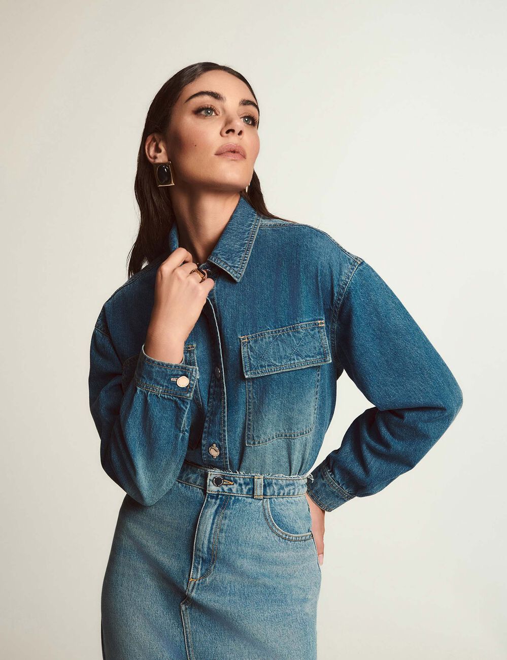 Recht spijkerjasje stone washed denim vrouw