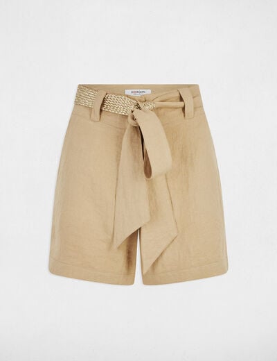 Short taille haute fluide beige femme