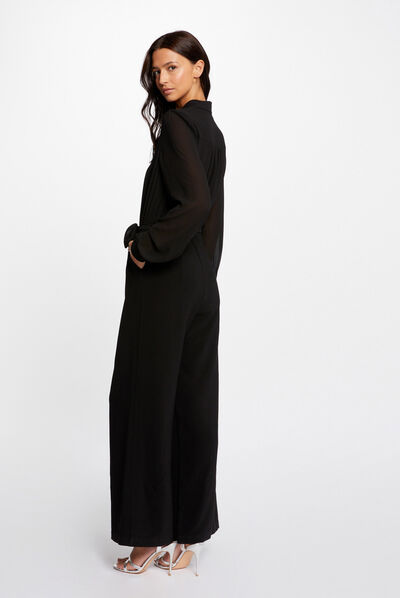 Combinaison jambes larges ceinturée noir femme