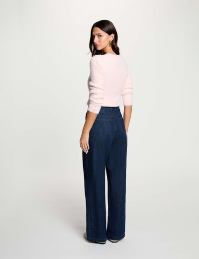 Pull col v manches longues rose clair femme