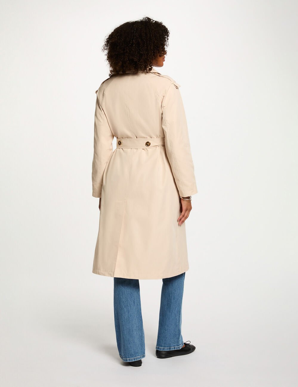 Trench long col tailleur sable femme
