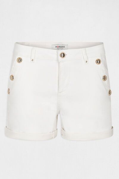Short ajusté à pont en jean ecru femme