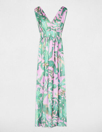 Robe longue col v multicolore femme