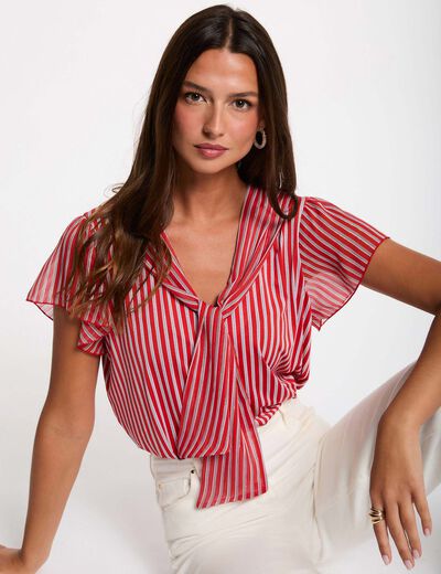 T-shirt met lavalli&egrave;rekraag rood vrouw