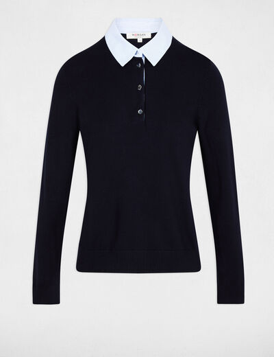 Trui met overhemdkraag marineblauw vrouw