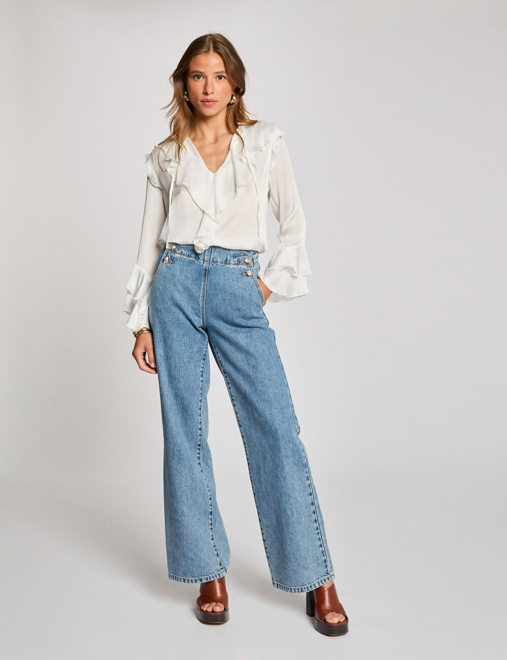Blouse met lange mouwen helder wit vrouw