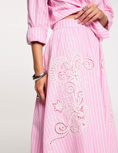 Jupe longue &eacute;vas&eacute;e rose femme