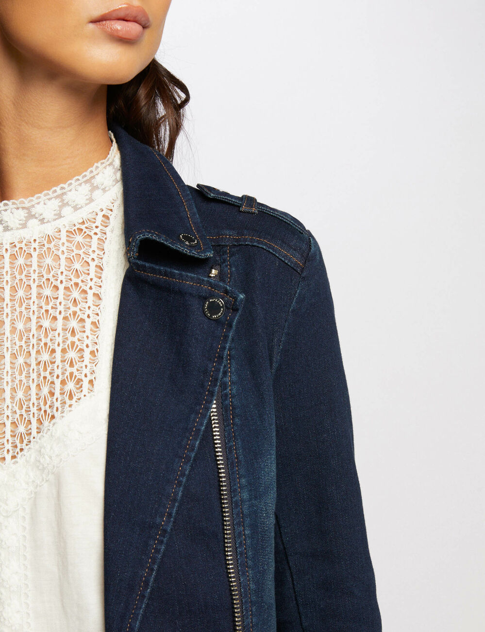 Spijkerjack met rits raw jeans vrouw