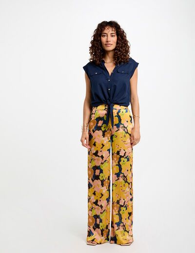 Wijde broek met bloemenprint meerkleurig vrouw