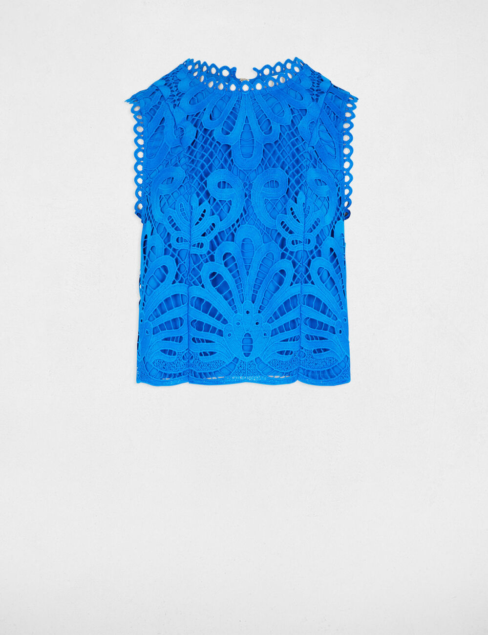 Mouwloze kanten top met print bleu electrique vrouw