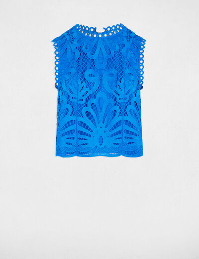 Mouwloze kanten top met print bleu electrique vrouw