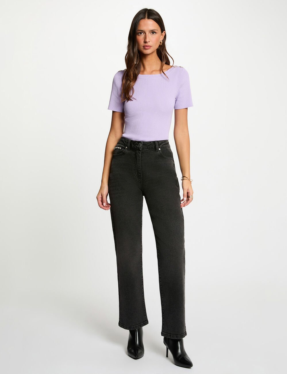 Boothals trui met knopen mauve vrouw