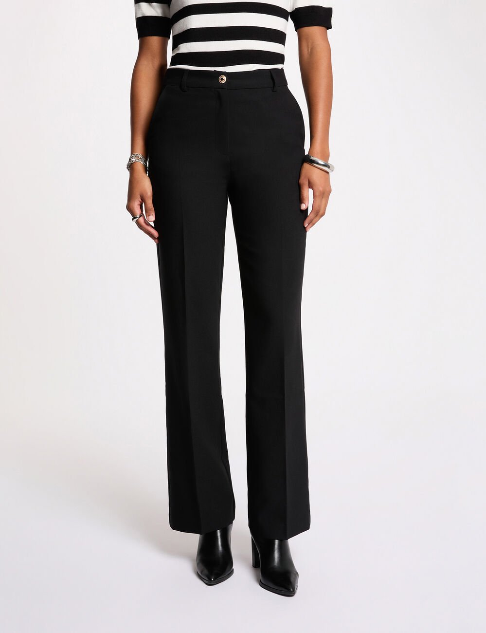Pantalon droit zip noir femme