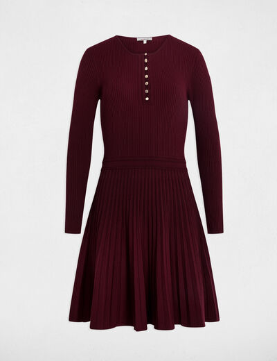 Robe tricot col rond prune femme