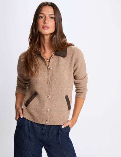 Veste ajustée col à revers marron femme