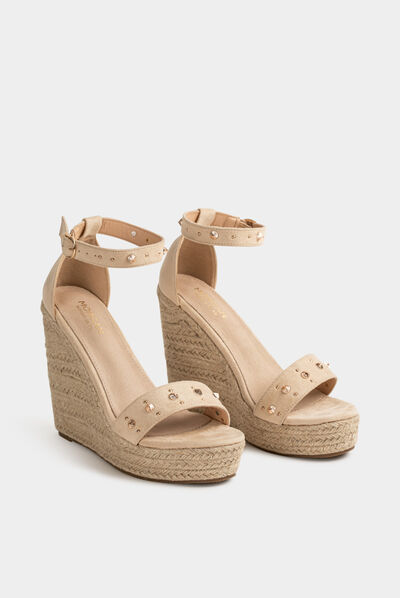 Sleehaksandalen met studs beige vrouw