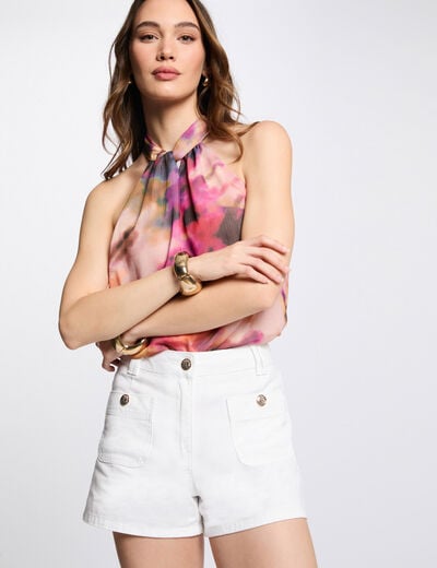 Denim short met hoge taille helder wit vrouw