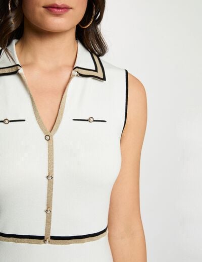 Gebreide jurk met reverskraag helder wit vrouw