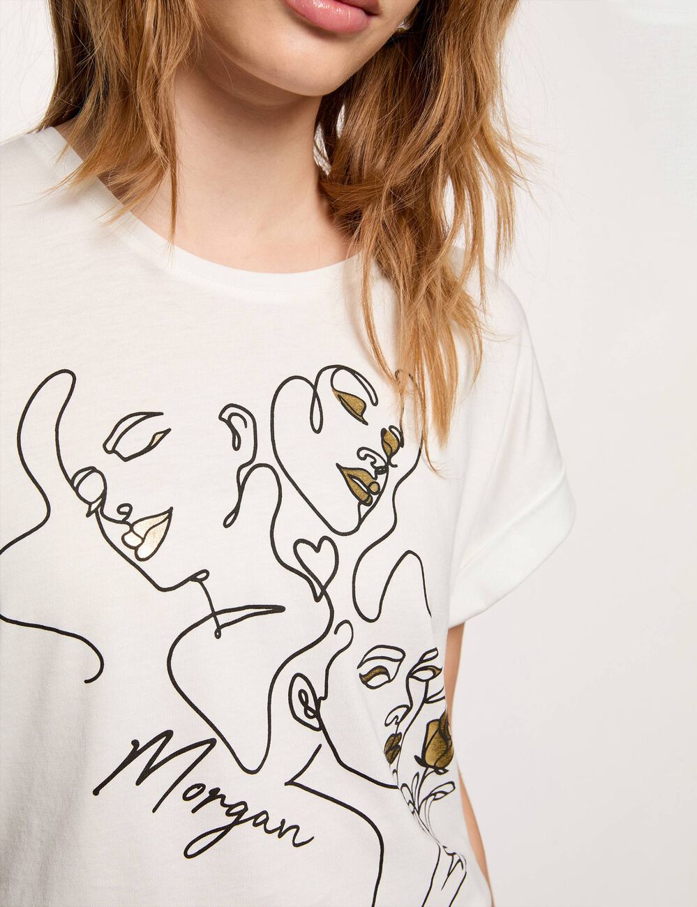 T-shirt ronde hals korte mouwen helder wit vrouw