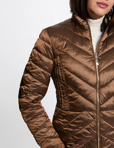 Satijnen omkeerbare donsjas kleur bronze vrouw