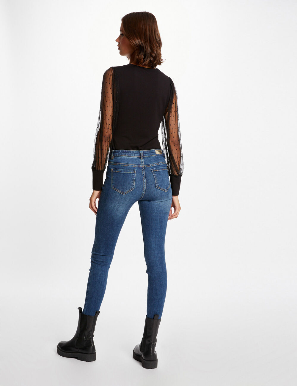 T-shirt manches longues en plumetis noir femme