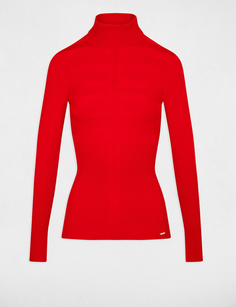 Pull col roulé ajusté rouge femme