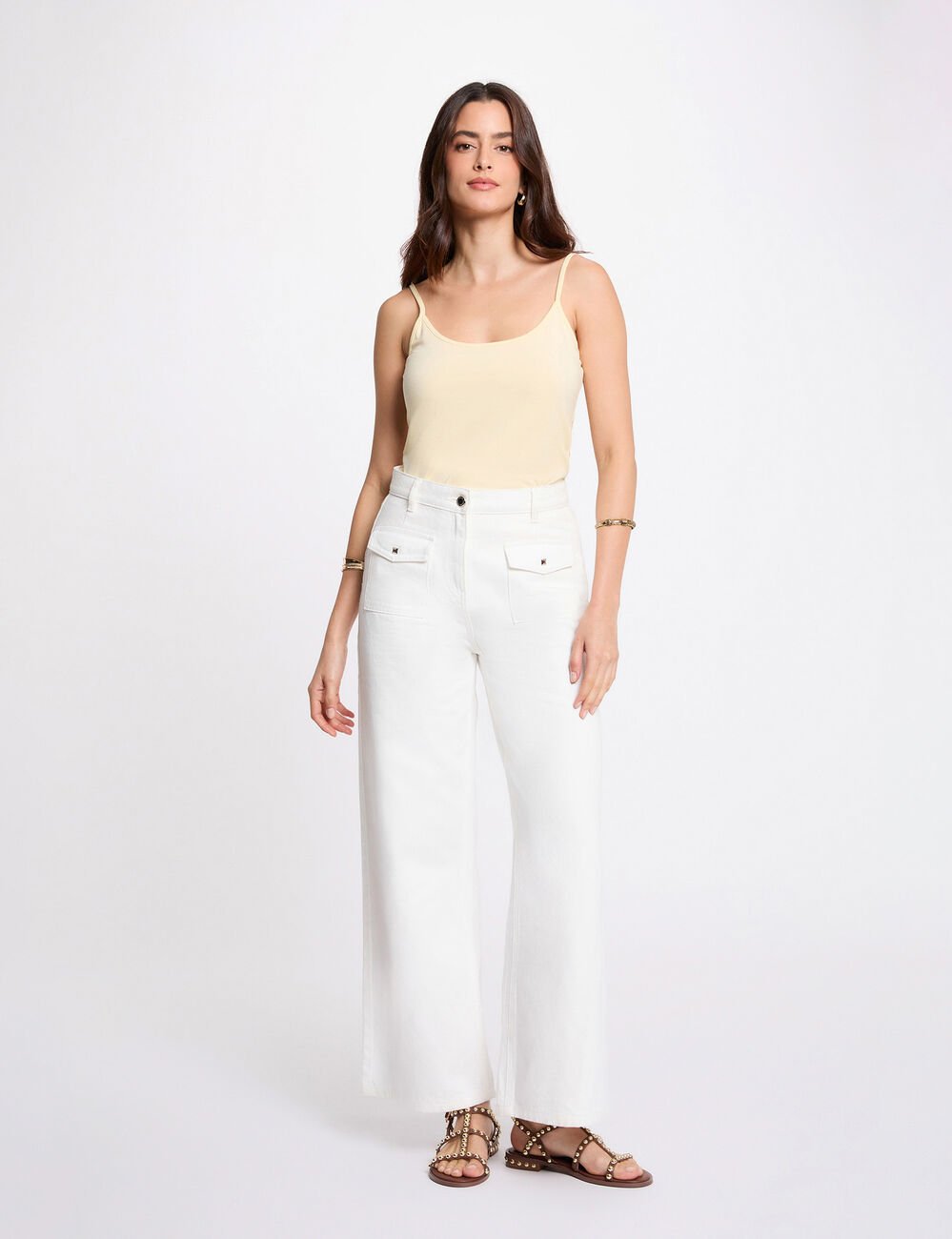 D&eacute;bardeur bretelles fines jaune pastel femme