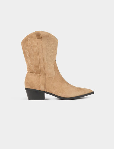 Bottes western à talons beige femme