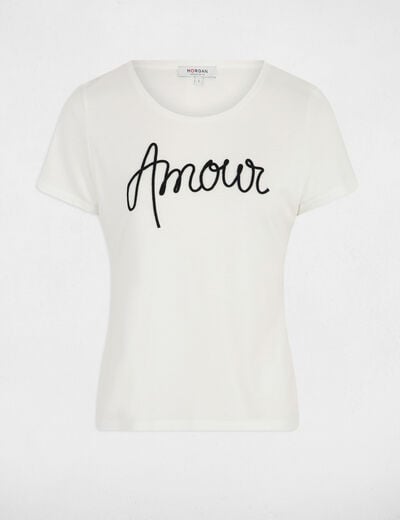 Recht T-shirt met opdruk helder wit vrouw