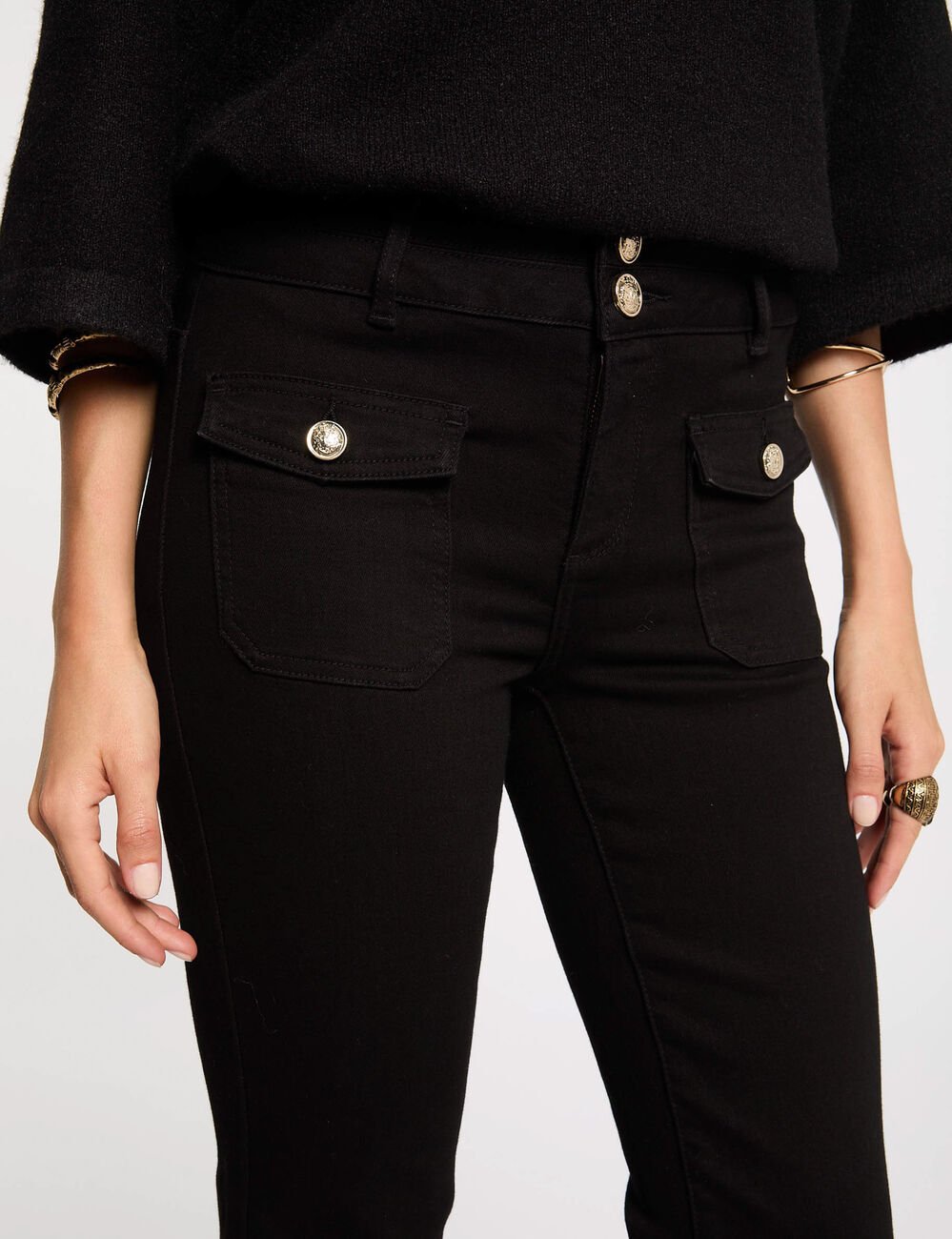 Bootcut jeans met klepzakken zwart vrouw