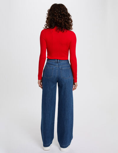 Pull col montant rouge femme