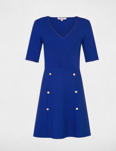 Robe tricot courte trapèze bleu electrique femme