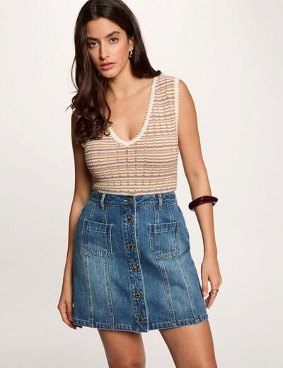 Korte aansluitende rok stone washed denim vrouw