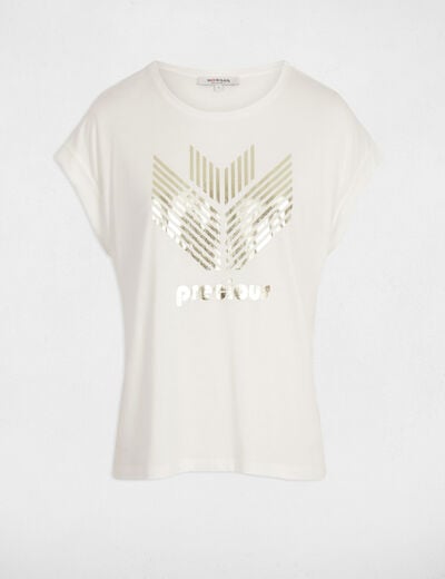 T-shirt droit à inscription blanc femme