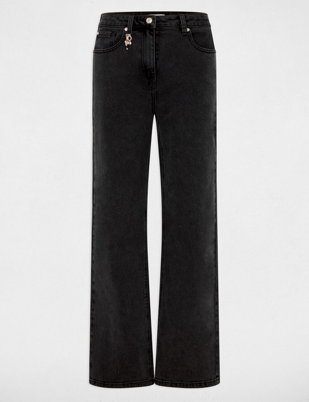 Jean large taille haute denim noir femme