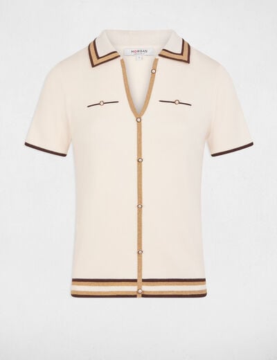Pull col polo manches courtes ivoire femme