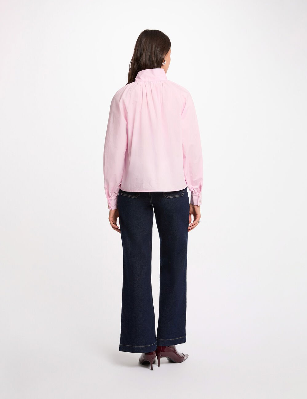 Blouse col lavalli&egrave;re rose femme