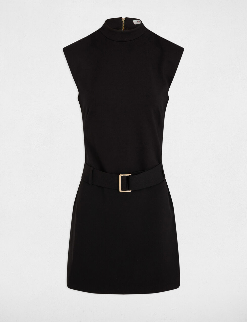 Robe courte droite ceinturée noir femme