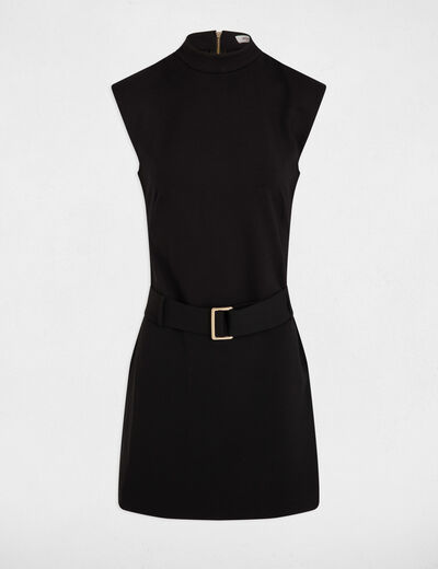 Robe courte droite ceinturée noir femme