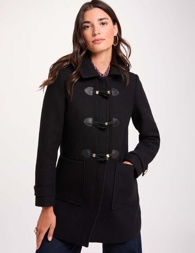 Manteau mi-long brandebourg noir femme