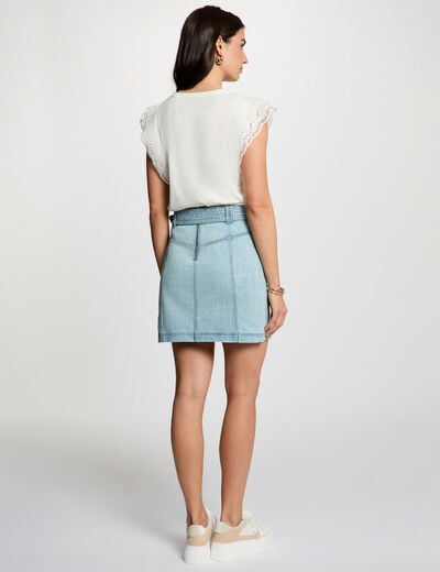 T-shirt met kanten mouwen helder wit vrouw